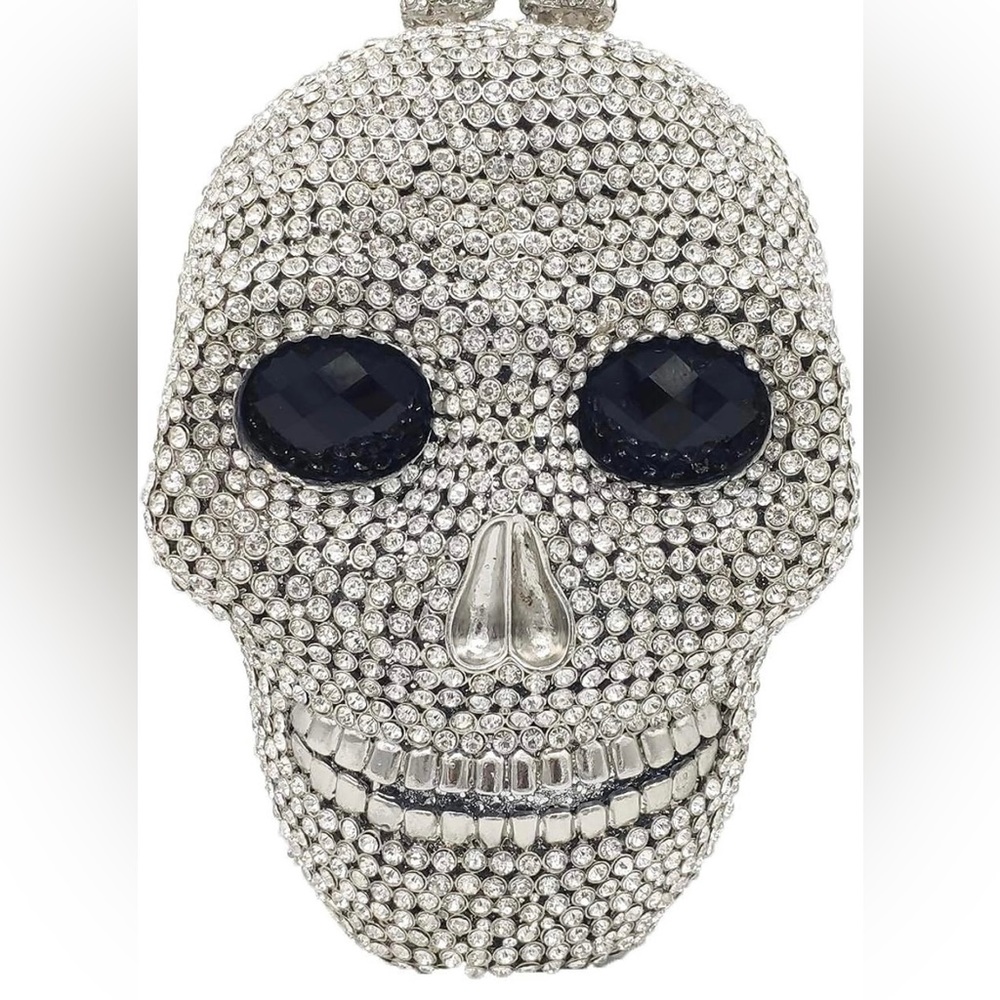 Brand new, never used. Skull crystal rhinestone clutch purse.